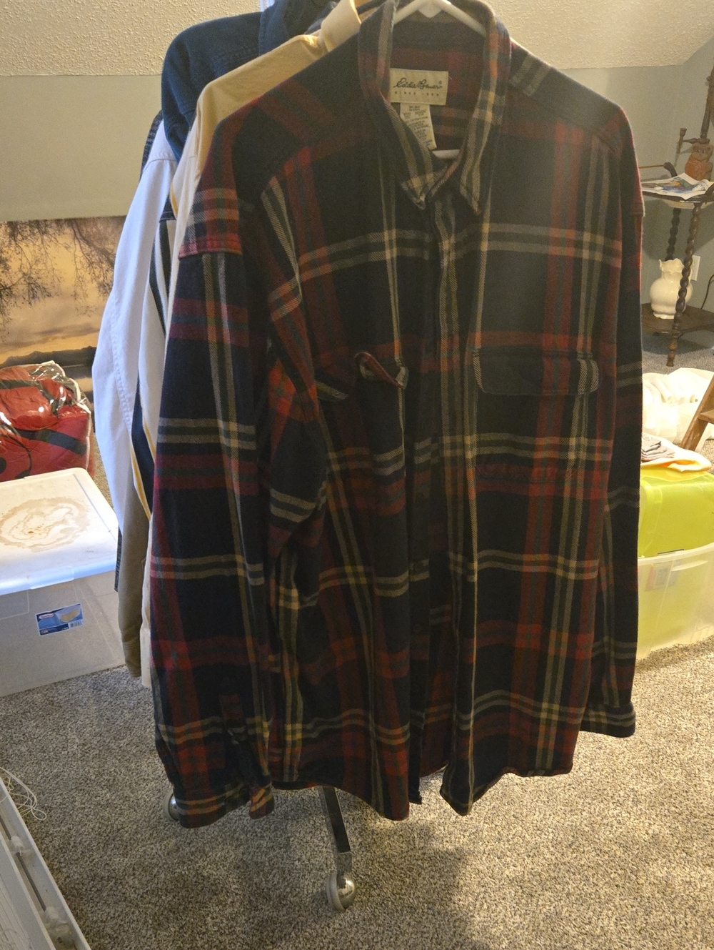 Eddie Bauer Men's Plaid Shirt Jacket in Navy, Red & Cream Xxl